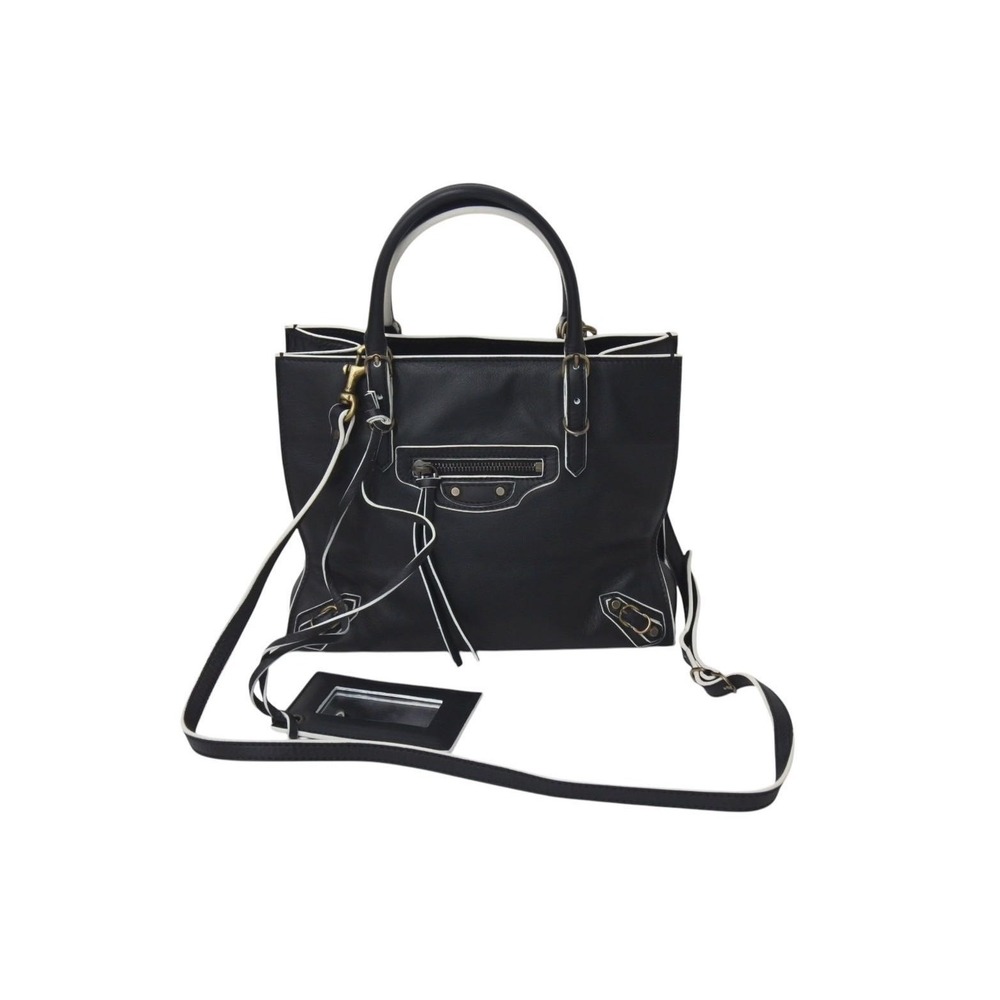BALENCIAGA Paper Handbag Black White Leather Shoulder Strap - Picture 1 of 10